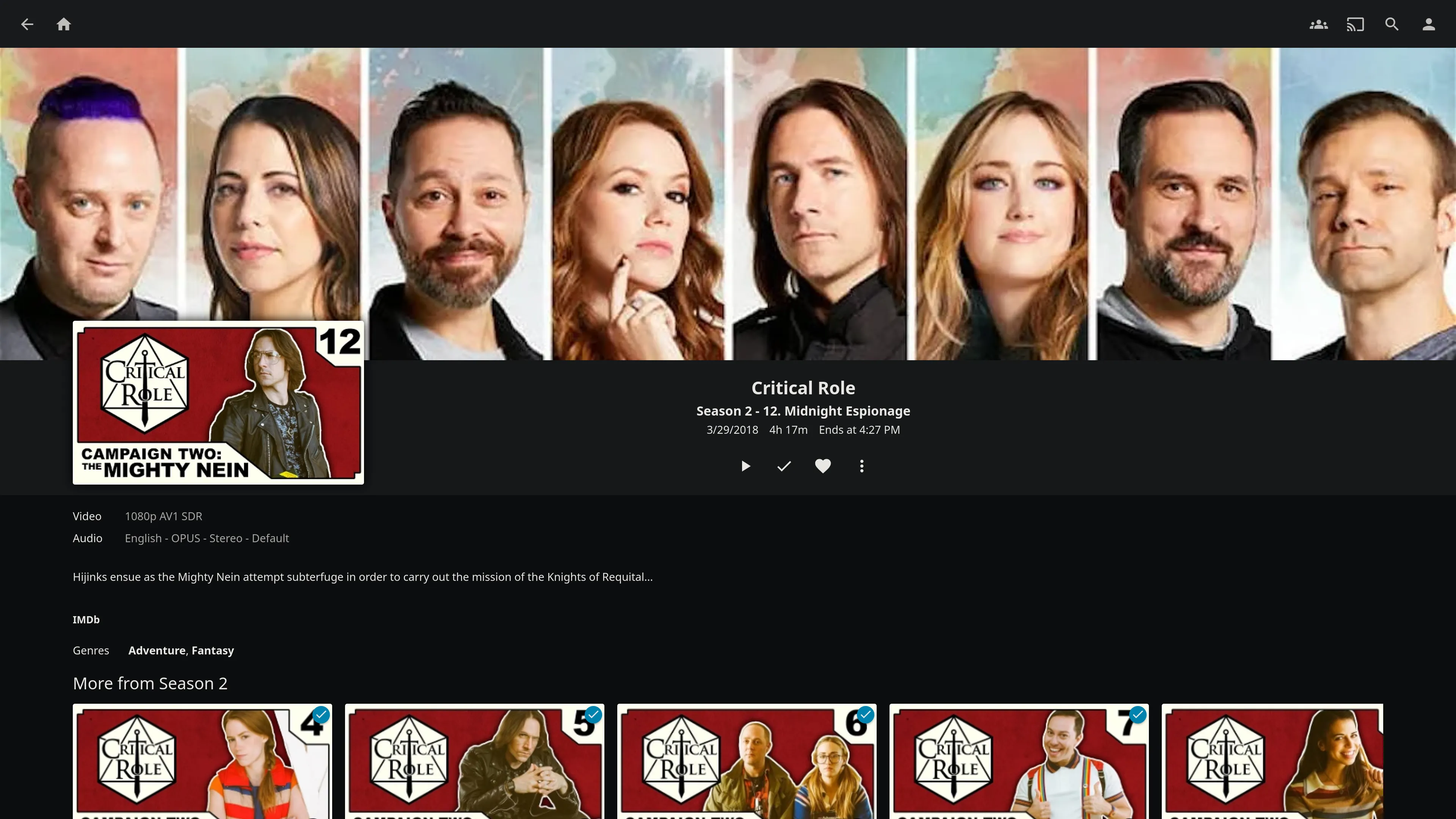 Episode 12 in the web interface